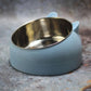Oblique Cat Food Bowl Plastic Metal Blue