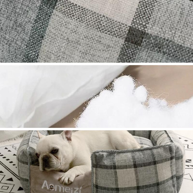 Pakypet Shop Gray Dog Rectangle Bolster Plaid Bed Feature