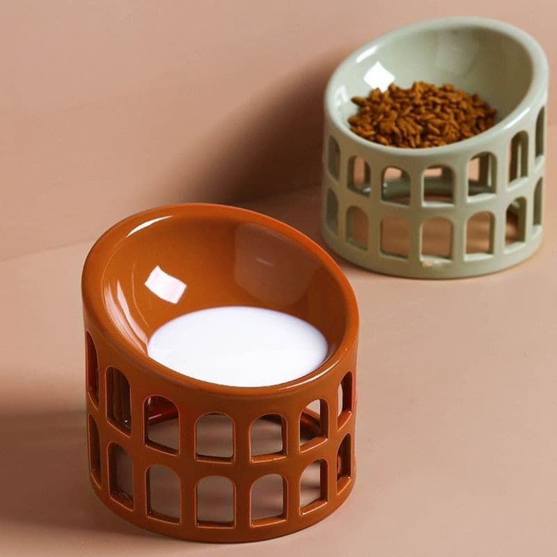 Ceramic Green and Brown Cat Food Bowls