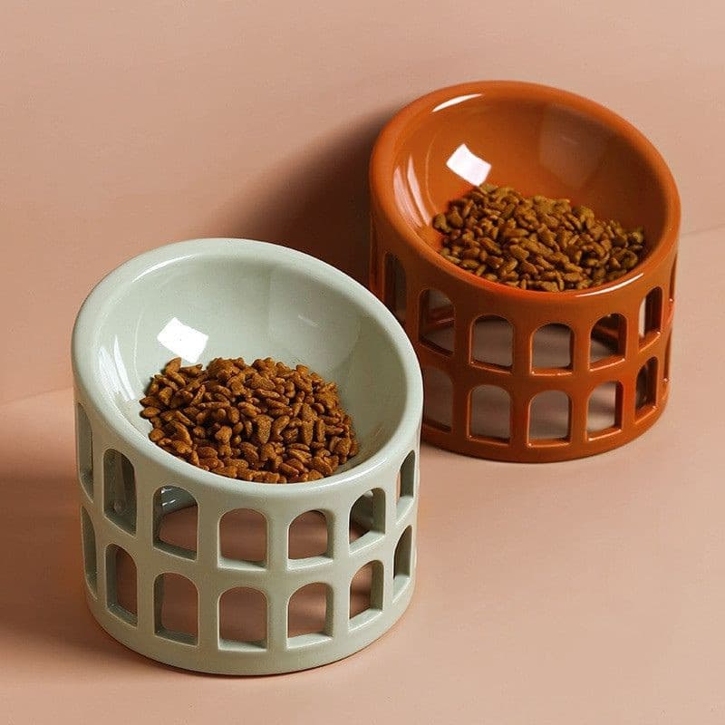 Ceramic Green and Brown Cat Food Bowls