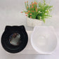 Elevated Double Cat Shaped Food Bowl Black and White