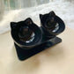 Elevated Double Cat Shaped Food Bowl Black