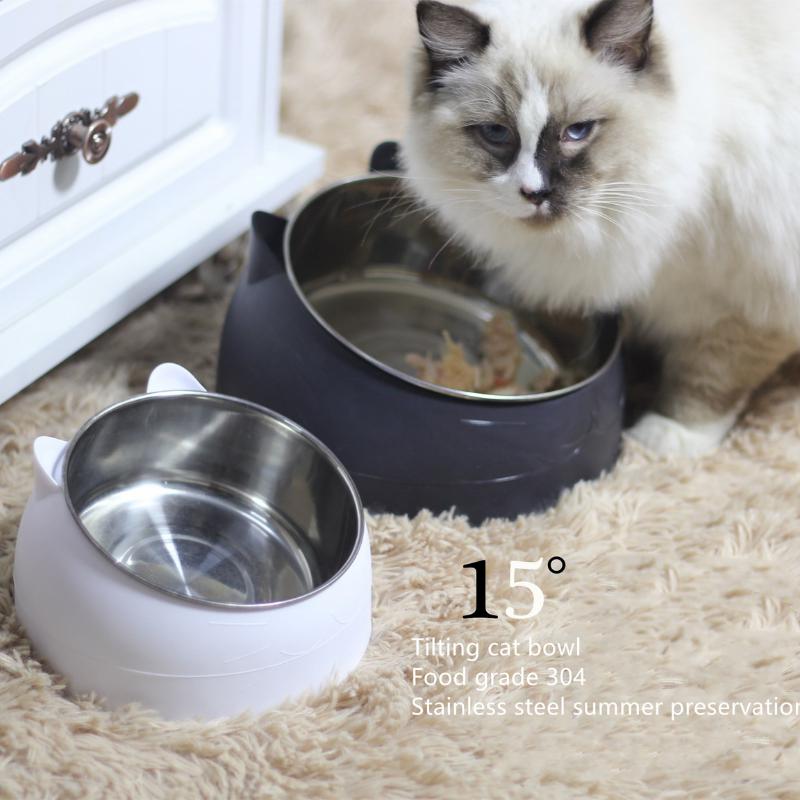 Oblique Cat Food Bowl Plastic Metal