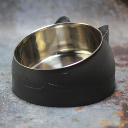 Oblique Cat Food Bowl Plastic Metal Black