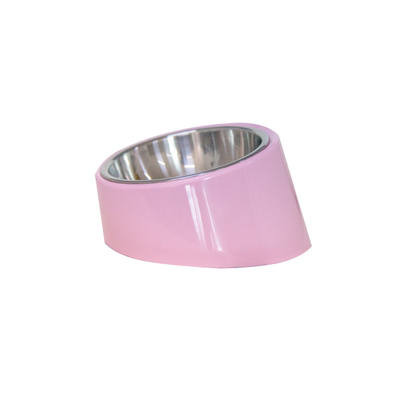 Oblique Dog Food Bowl Pink