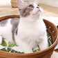 Bamboo Rattan Basket Cat Bed with Handles and Cushion