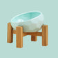Pakypet Ceramic Dog Food Bowl Teal with Wooden Base