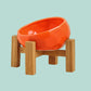 Pakypet Ceramic Dog Food Bowl Orange with Wooden Base