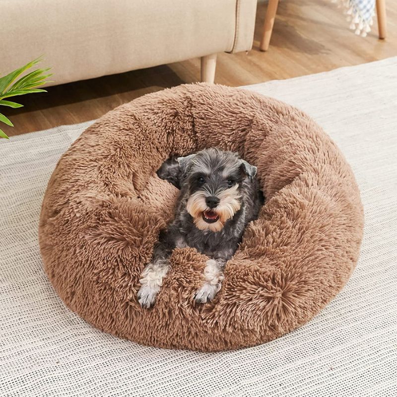 Round Plush Bed Cat or Dog Brown