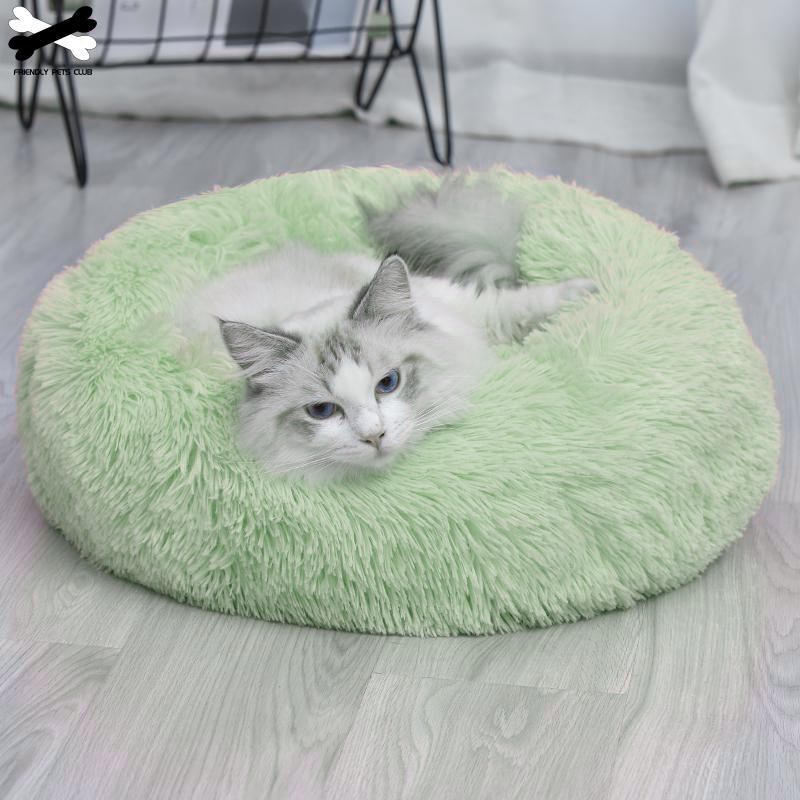 Round Plush Bed Cat or Dog Green