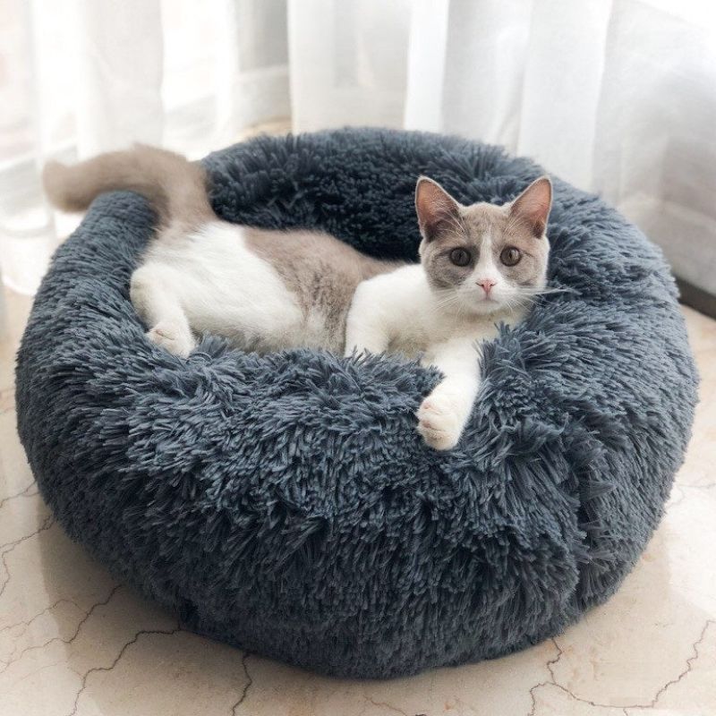 Round Plush Bed Cat or Dog Dark Gray