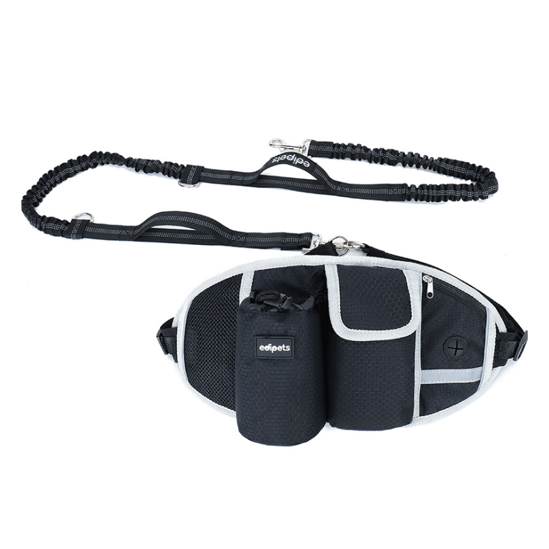 Hands-Free Dog Leash with Waist Pouch Black