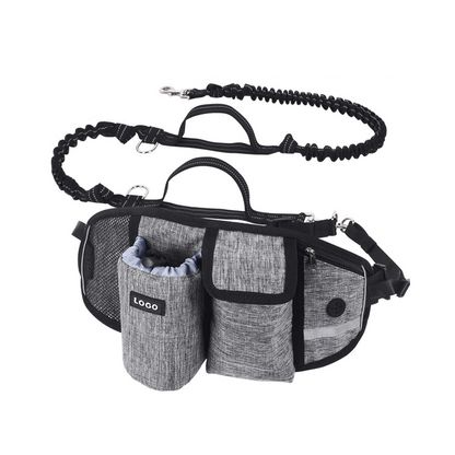 Hands-Free Dog Leash with Waist Pouch Gray