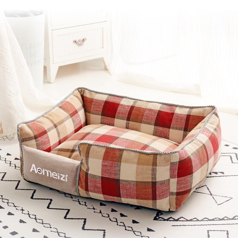 Plaid Bolster Dog Bed Red