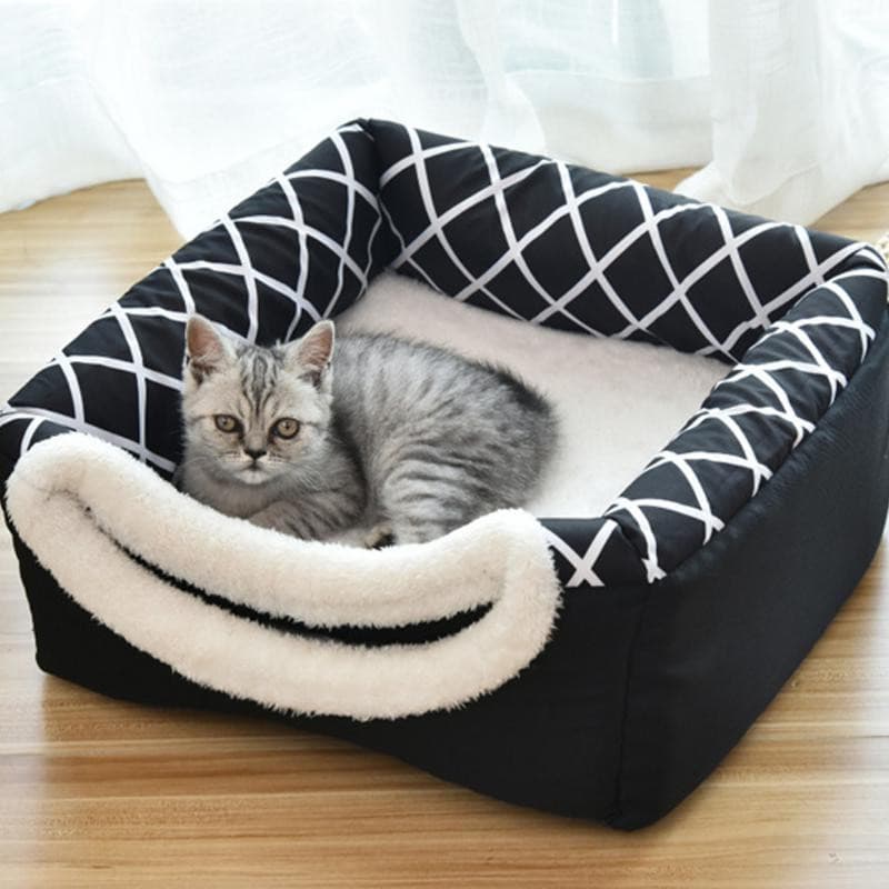 Semi-Enclosed Cat Bed Black
